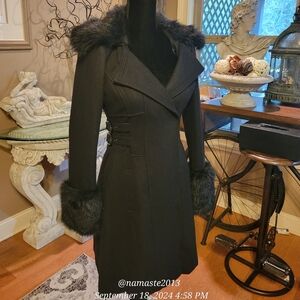 Bebe Wool Blend Jacket Faux Fur Collar Faux Fur Sleeve Cuffs Designer Luxury 62